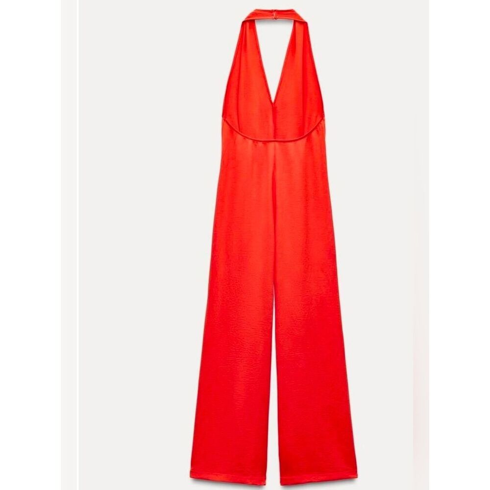 ZARA BRIGHT RED/Orange CREPE PALAZZO JUMPSUIT - Picture 5 of 13